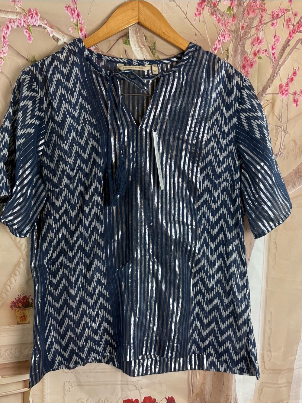 NEW Soft Surrounding Brillar Navy Patterned Foil Tiered Maxi Skirt and Top Set - Picture 2 of 13